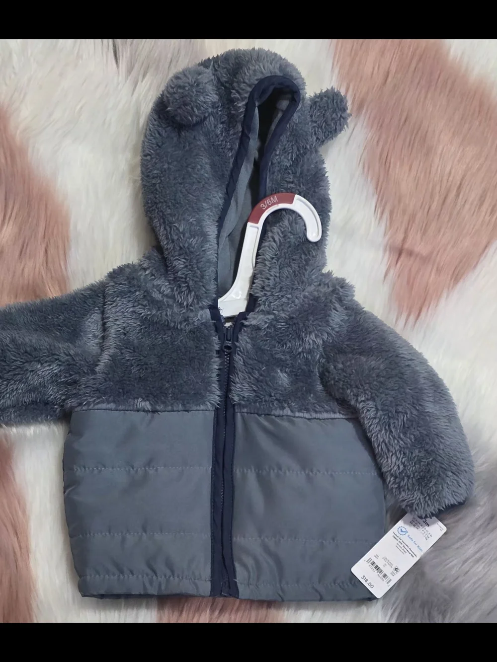 Plush Hooded Baby Jacket - BLUE 3/6 M